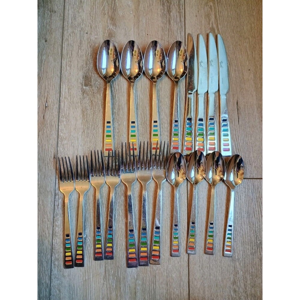 19 Piece Fiesta Celebration Rainbow Stainless Flatware Silverware Set